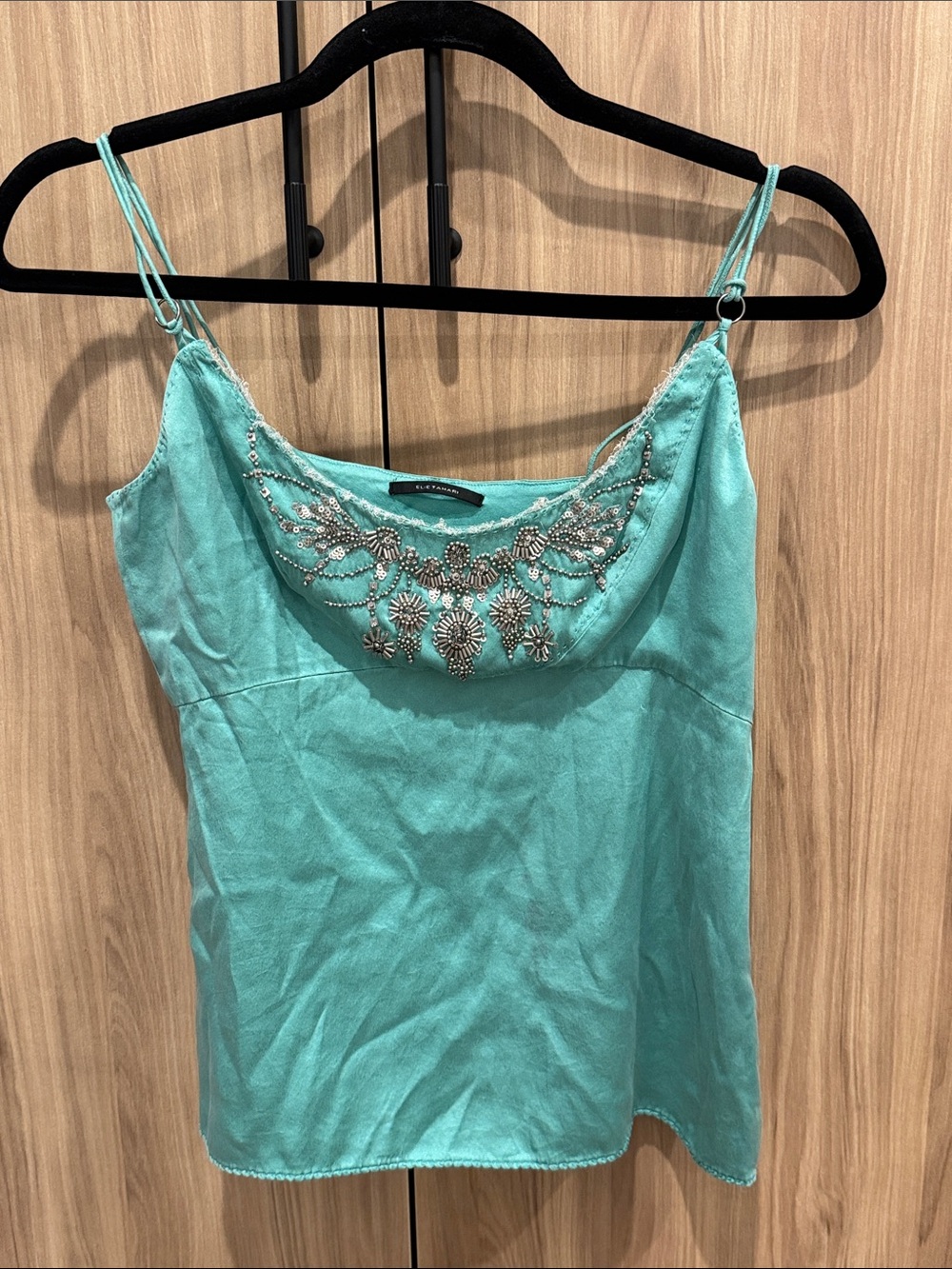 Elie Tahari Aqua Beaded Cowl Neck Camisole